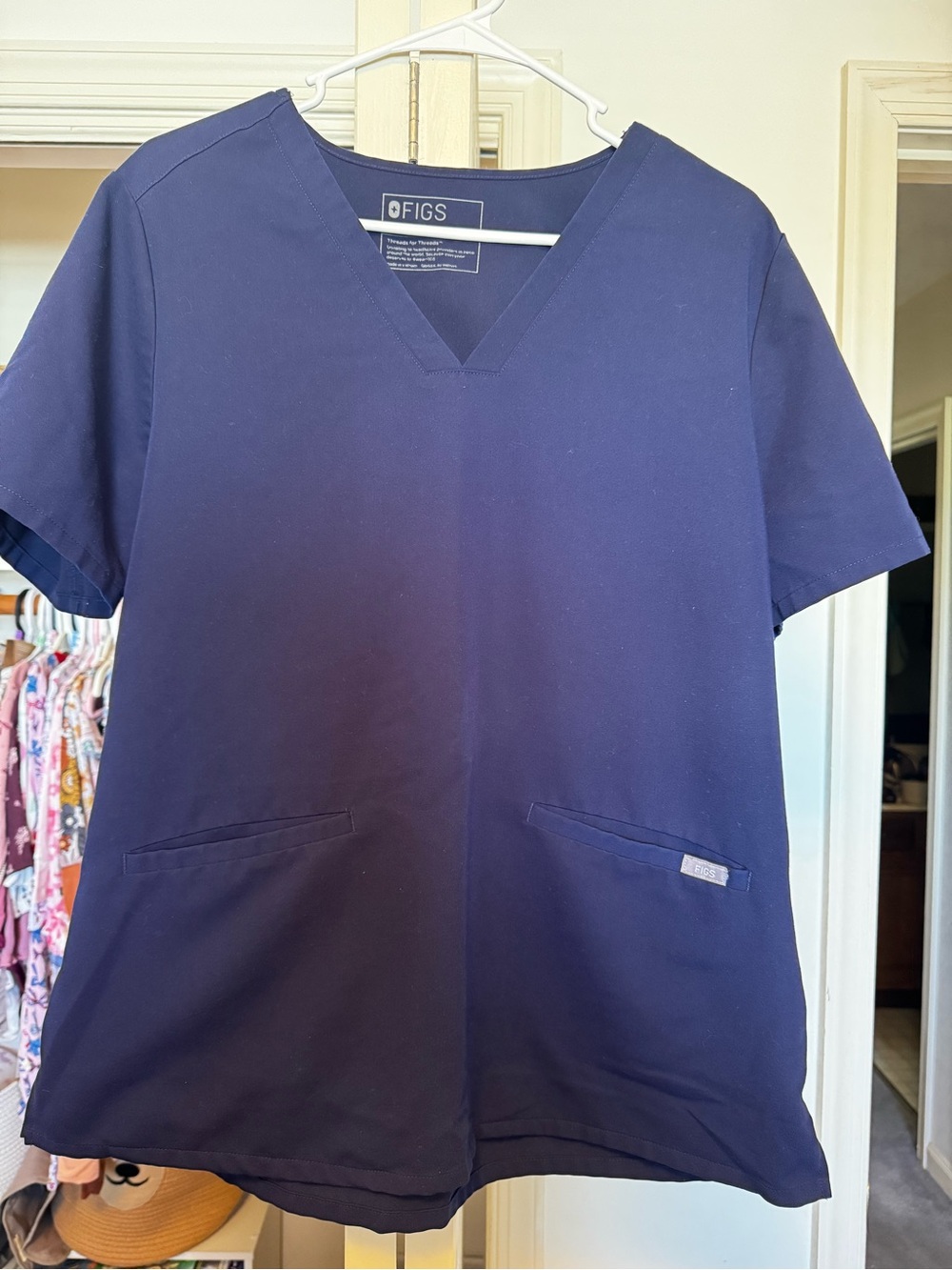 Figs Navy Blue Women's V-Neck Scrub Top